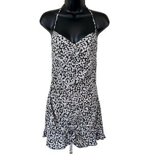 Princess Polly McLeod Blue Floral Drawstring Ruched Halter Ruffle Mini Dress